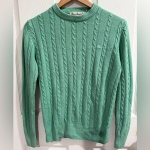 VTG Gloria Vanderbilt Mint Cable Knit Crewneck Fisherman Apres Ski Sweater